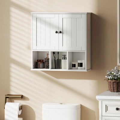 HOMCOM Bathroom Wall Cabinet, Medicine Cabinet with Open Compartments, Shelf in White | Size: W600mm x H600mm - Image 12