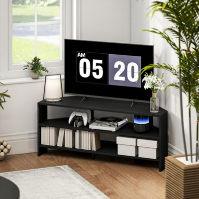 Rackhams Black Corner Tv Stand, Tv Unit With Open Shelves For 47 Inch Tv, - Image 9