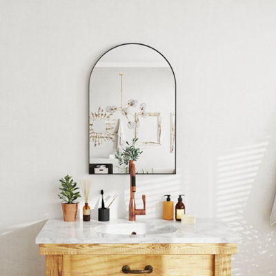 Homcom Black Arch Bathroom Mirror, Wall Mirror With Steel Frame, 50 X 70Cm, - 60W X 2.5D X 90Hcm - Image 8