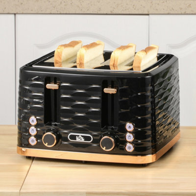Homcom Toaster With 4 Slot, 7 Browning Levels, 1600W, Ripple Black