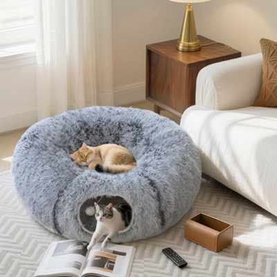 PAWHUT Donut Play Tunnel Bed with Washable Cushion & Toy Ball, Light Grey - Image 5