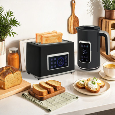 Homcom 1.7L 3000W Rapid Boil Kettle And 2 Slice Toaster Set Crumb Tray Black