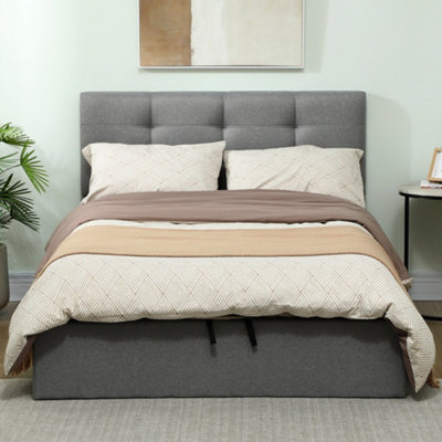 Homcom Grey Upholstered Ottoman Bed, 4Ft6 Double Storage Bed Frame,