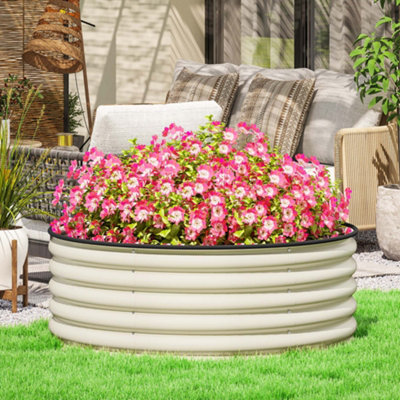 Outsunny Cream/White Galvanised Planter With Gloves, 120 X 120 X, 43Cm