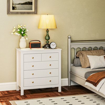 Homcom Fluted Bedroom Chest Of Drawers W/ 5 Drawers Gold Tone Handles White from B&Q