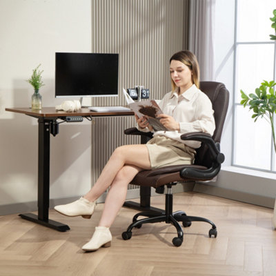 Homcom Brown Pu Leather Office Desk Chair With Thick Cushion,