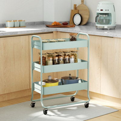 Homcom 3-Tier Storage Trolley, Storage Cart With Mesh Backets, Wheels Small