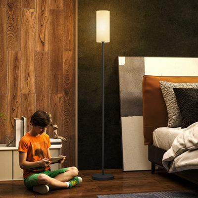 Homcom White Floor Lamp With Linen Shade & Foot Switch For Living Room,
