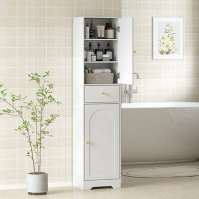 Homcom Unisex White Tall Bathroom Storage Cabinet With Arch Doors Adjustable Shelf - Image 11
