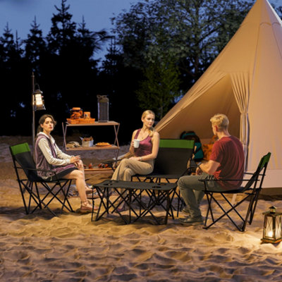 B&Q -  4 Piece Foldable Camping Table And Chairs SetOlive Green