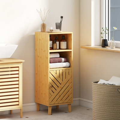 Narrow Bathroom Storage Cabinet Bamboo Freestanding Cupboard Natural - Image 8