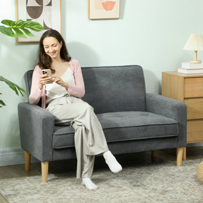 Homcom 2 Seater SofaVelvet-Feel Upholstered Loveseat For Small SpaceGrey from B&Q