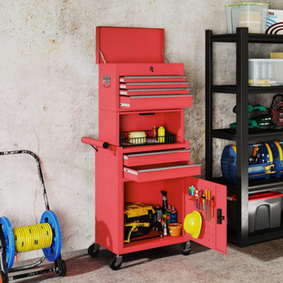 HOMCOM Tool Cabinet with 6 Drawers, 3-in-1 Rolling Tool Chest with Wheels in Red - Image 5