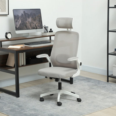 Homcom Executive Mesh Office Chair With Headrest, Lumbar Support, Grey