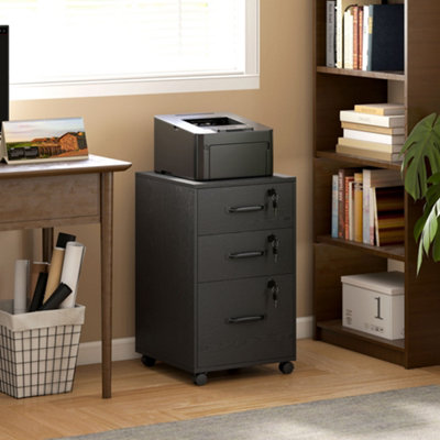 B&Q -  3 Drawer File Cabinet Rolling Filing Cabinet For A4 And Letter Black