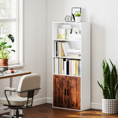 Homcom Brown 5-Tier Bookcase, Tall Bookshelf With Adjustable Shelf, Rustic - 60W X 30D X 149.5H Cm - Rustic - 1 - Image 8