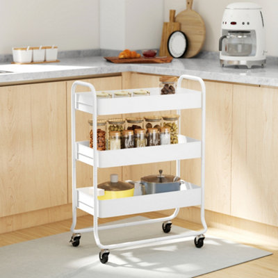 HOMCOM 3-Tier Storage Trolley, Storage Cart with Mesh Backets, Wheels in White - Image 4
