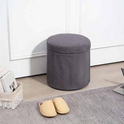 Homcom Round Storage Ottoman With Lid, Vanity Stool With Storage, Grey