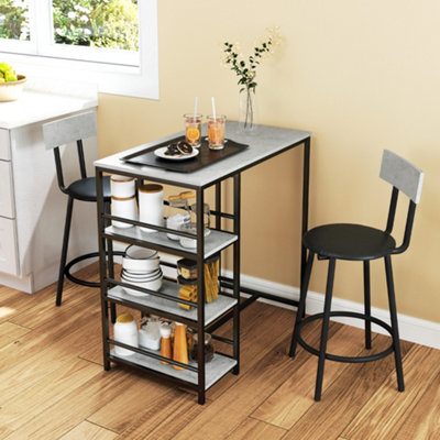 B&Q -  3 Piece Breakfast Bar Table Set With Storage ShelvesLight Grey