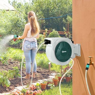 B&Q -  Retractable Hose Reel Wall Mounted With LockLight Grey