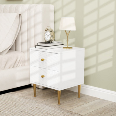 Homcom Modern Bedside Table With Drawer, Side Table With Metal Legs, White - Image 11