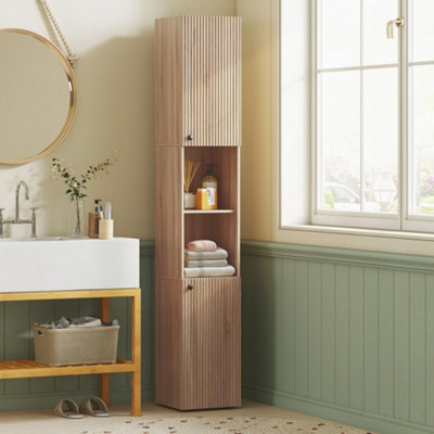 Homcom 182 Cm Tall Bathroom Cabinet With Adjustable ShelvesNatural from B&Q