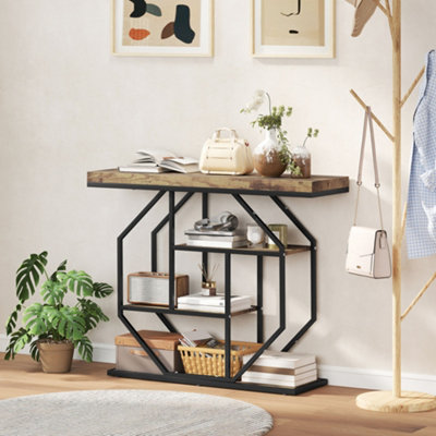 Homcom Unisex Brown Industrial Console Table, Hallway Table With 4-Tier Shelves In - Image 10