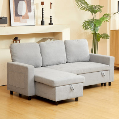 B&Q -  Pull Out Sofa Bed L Shape Corner Sofa W/ Reversible Chaise Light Grey