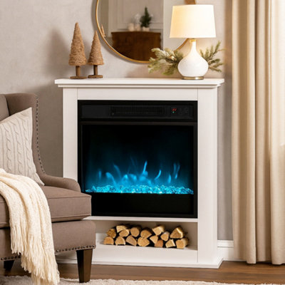B&Q -  1800W White Electric Fire With Remote & Timer For Living Room