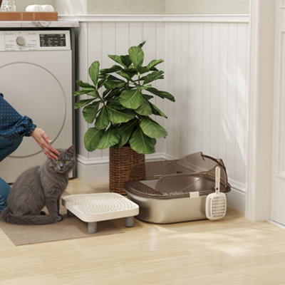 Pawhut Stainless Steel Litter Box, Cat Litter Tray W/ Lid, Pedal, Scoop