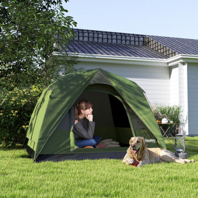B&Q -  3-4 Person Camping TentWaterproof TentOlive Green And Grey