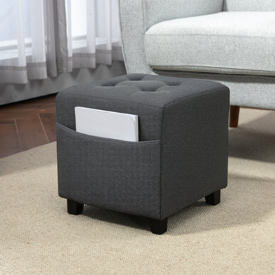 Homcom Small Footstool Square Ottoman With Padded Seat For Living Room Grey
