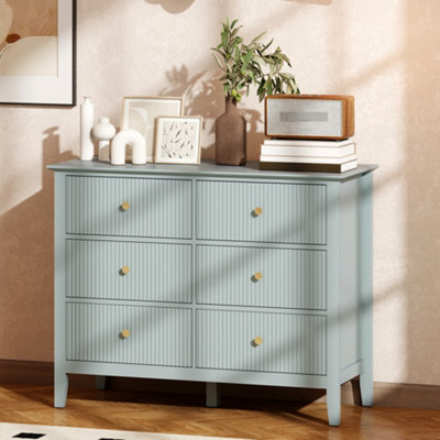 Homcom Fluted Chest Of Drawers 6 Drawer Dresser For Bedroom Hallway Green from B&Q