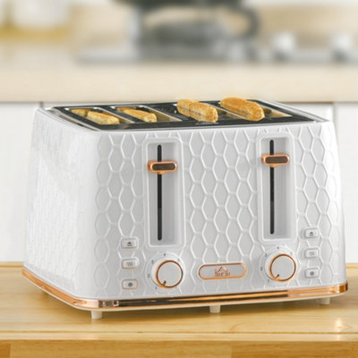 Homcom Toaster With 4 Slot, 7 Browning Levels, 1600W, Honeycomb White