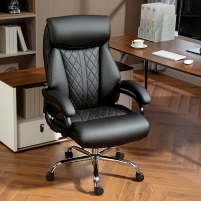 Homcom (Black) Pu Leather Office Chair With Spring Padding, Swivel Wheels - Image 8