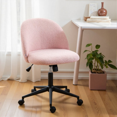 Homcom Light/Pink Desk Chair, Fluffy Swivel Office Chair For Makeup Vanity,