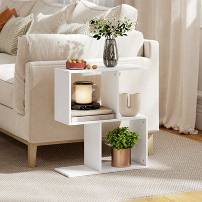 B&Q -  Side TableNarrow End Table With Storage ShelvesWhite