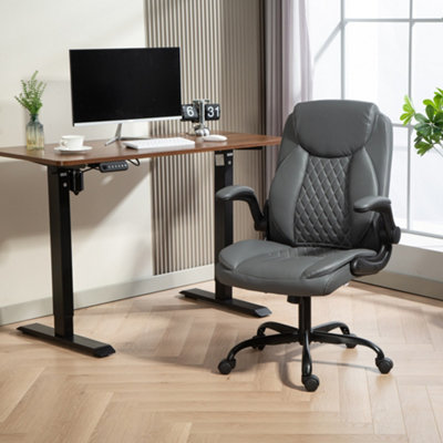 Homcom Pu Leather Office Desk Chair With Thick Cushion, Charcoal Grey