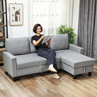 Homcom Grey Fold-Out Convertible Sofa Bed With Removable Covers, B&Q