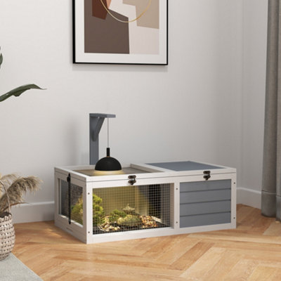 Pawhut Unisex Light Grey Tortoise Enclosure W/ Run, Lamp Holder, Pull Out Trays, Hideaway In - Image 5