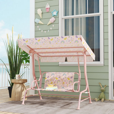 B&Q -  Kids Garden Swing ChairSwing Seat With Adjustable CanopyPink