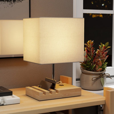 Homcom Unisex White Table Lamp With Slots, Bedside Lamp With Solid Wood Base In Size 3 - Image 7