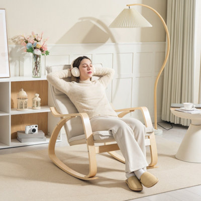 HOMCOM Rocking Chair - Relaxing Accent Chair - Cream White - Image 7