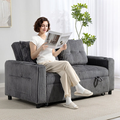 Homcom Grey 2 Seater Sofa Bed, Click Clack Pull Out Bed Settee, Charcoal - Charcoal - Both Sides - 1 - Image 8