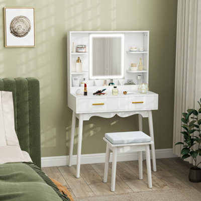 HOMCOM Dressing Table with LED Mirror and Stool - White - Image 10