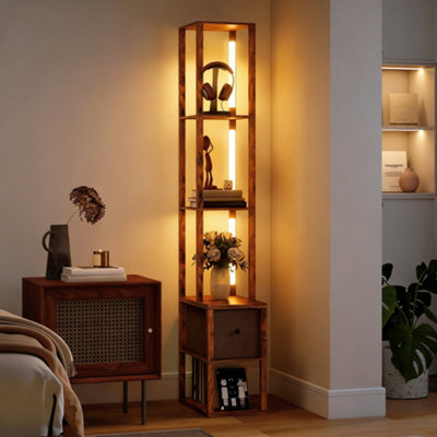 B&Q -  Led Floor LampStanding Lamp With Shelves And Fabric DrawerBrown