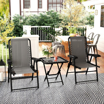 B&Q -  3 Pieces Folding Garden Bistro Set With Cup HoldersDark Grey