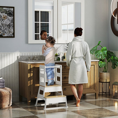 AIYAPLAY Toddler Tower with Chalkboard & Safety Rail - White - 2in - Image 5