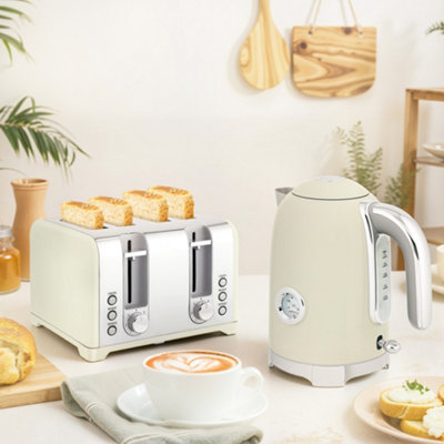 Homcom 3000W 1.7L Kettle With Retro Thermometer4 Slice Toaster SetGrey