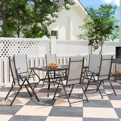 B&Q -  7 Pcs Garden Dining SetFolding Chairs And Metal Top TableGrey